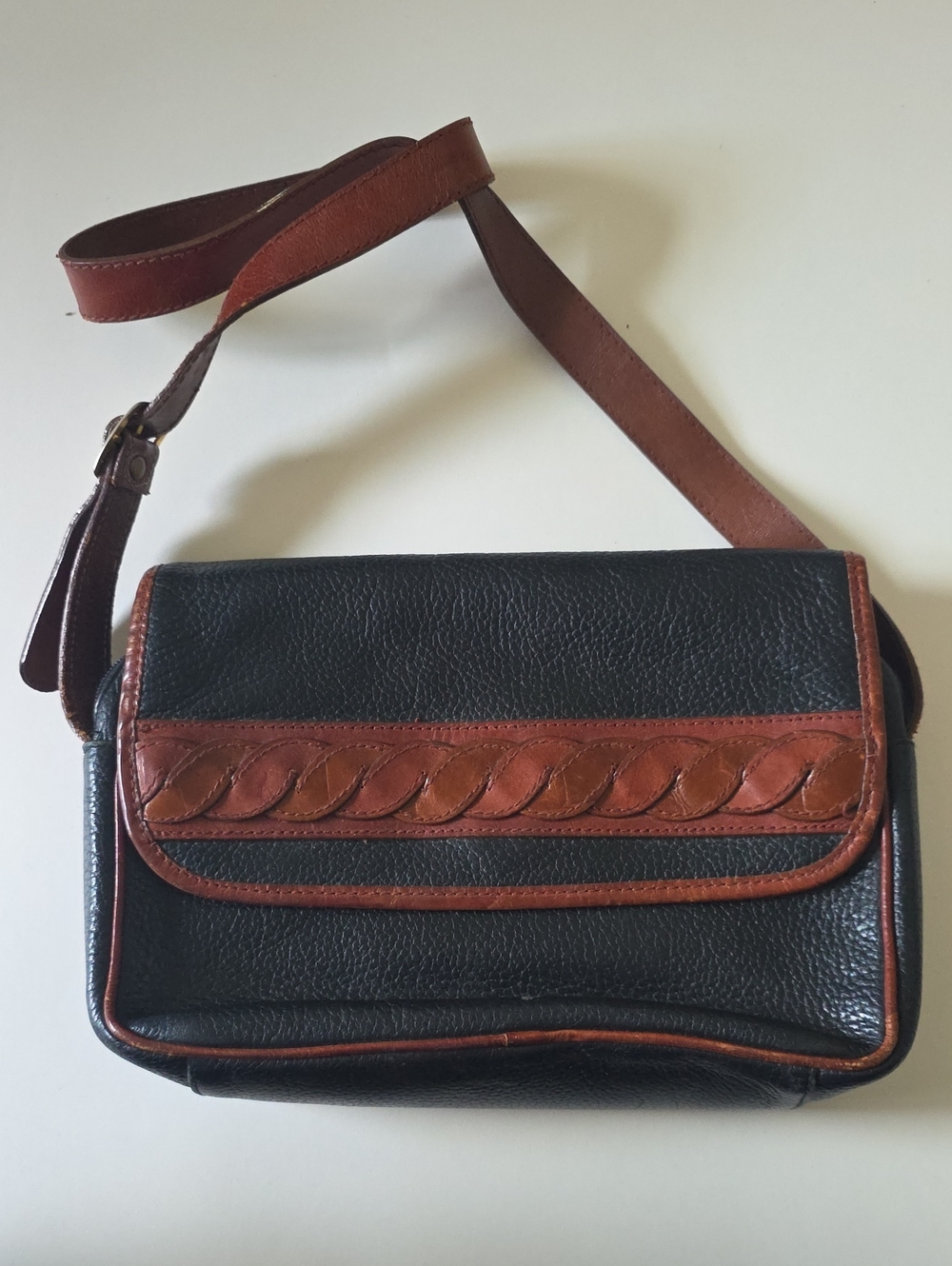 Classic Black and Brown Leather Crossbody Bag